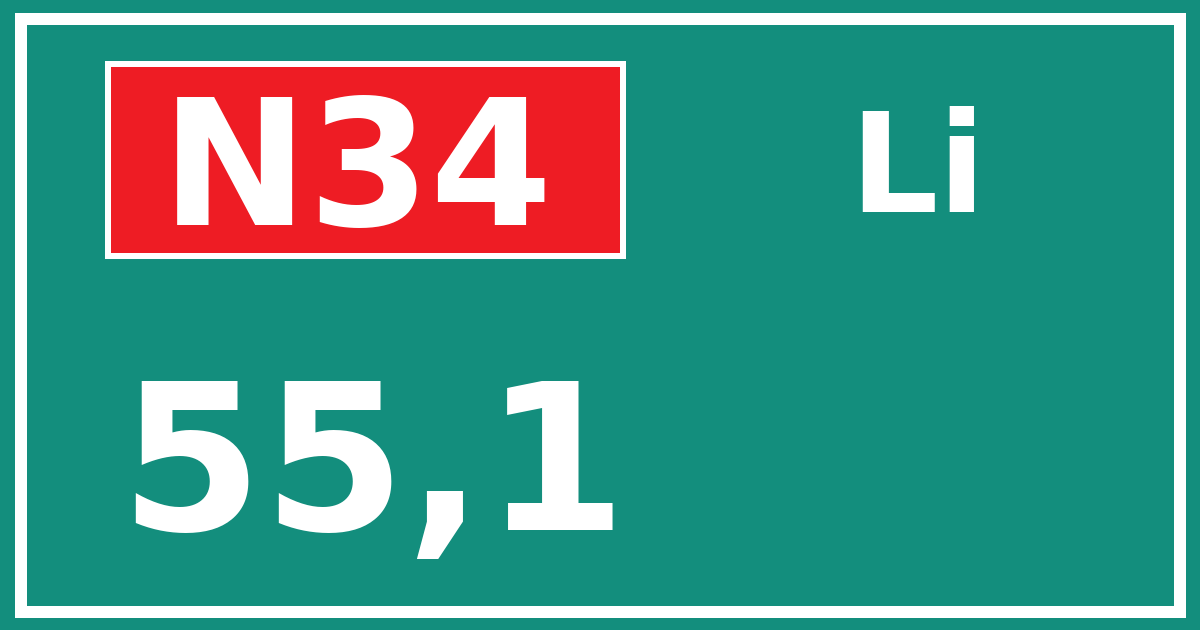 Hectometerbord N34 55,1 zijde Li