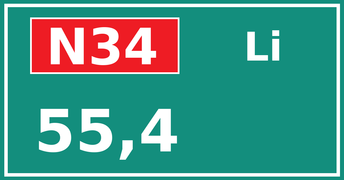 Hectometerbord N34 55,4 zijde Li