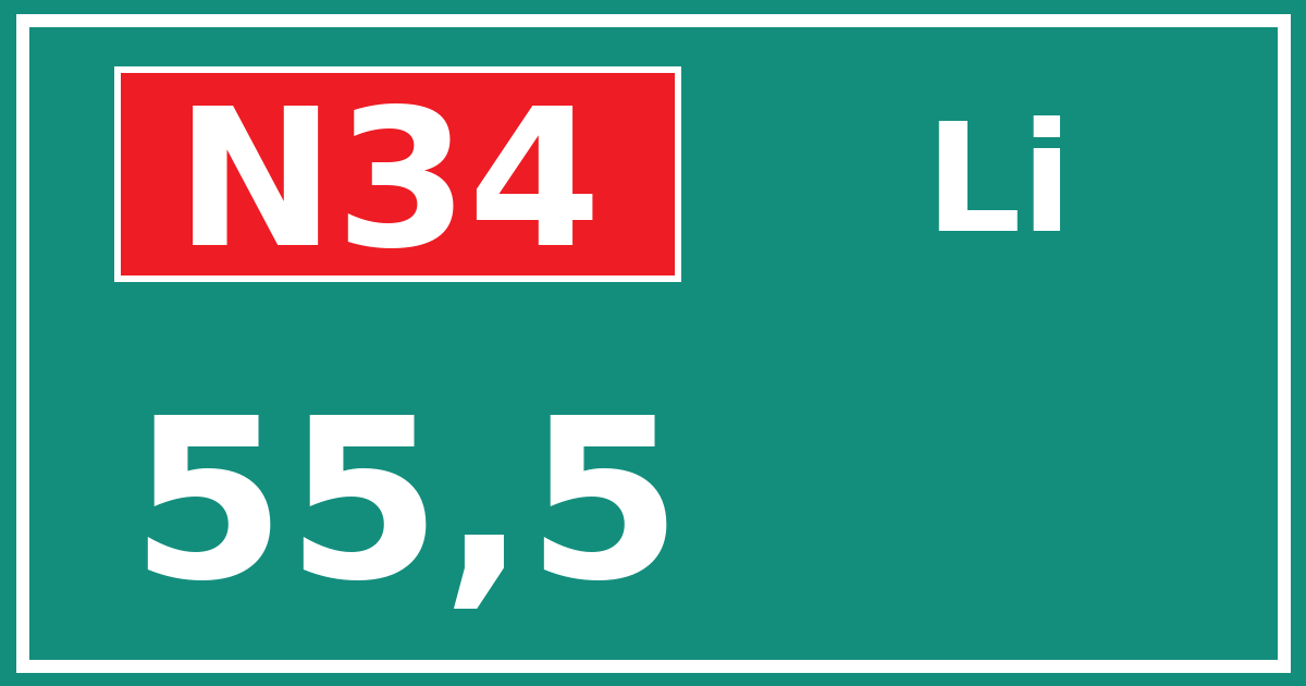 Hectometerbord N34 55,5 zijde Li