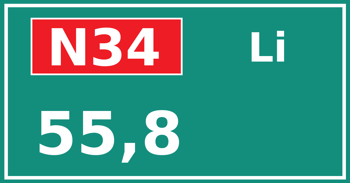Hectometerbord N34 55,8 zijde Li