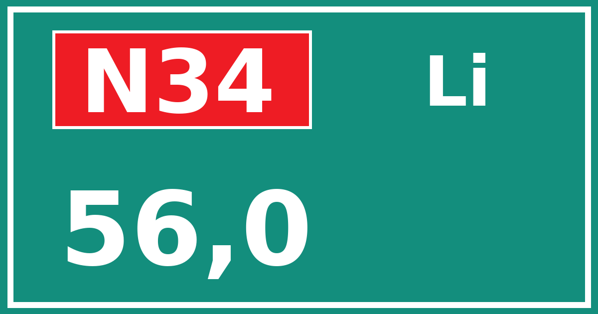 Hectometerbord N34 56,0 zijde Li