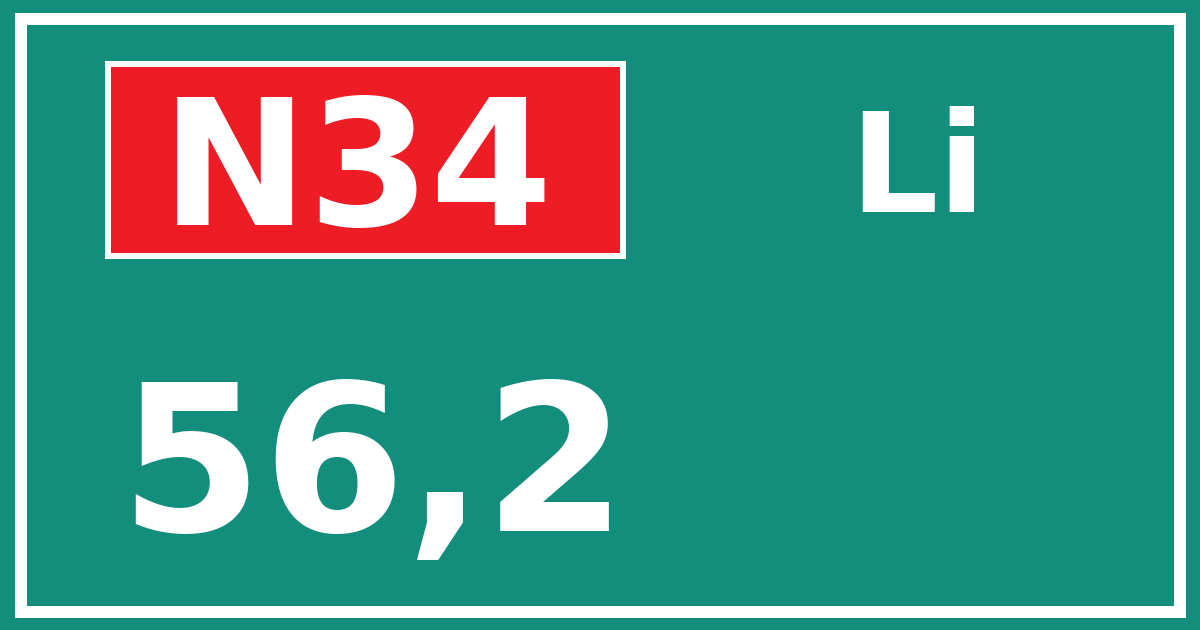 Hectometerbord N34 56,2 zijde Li