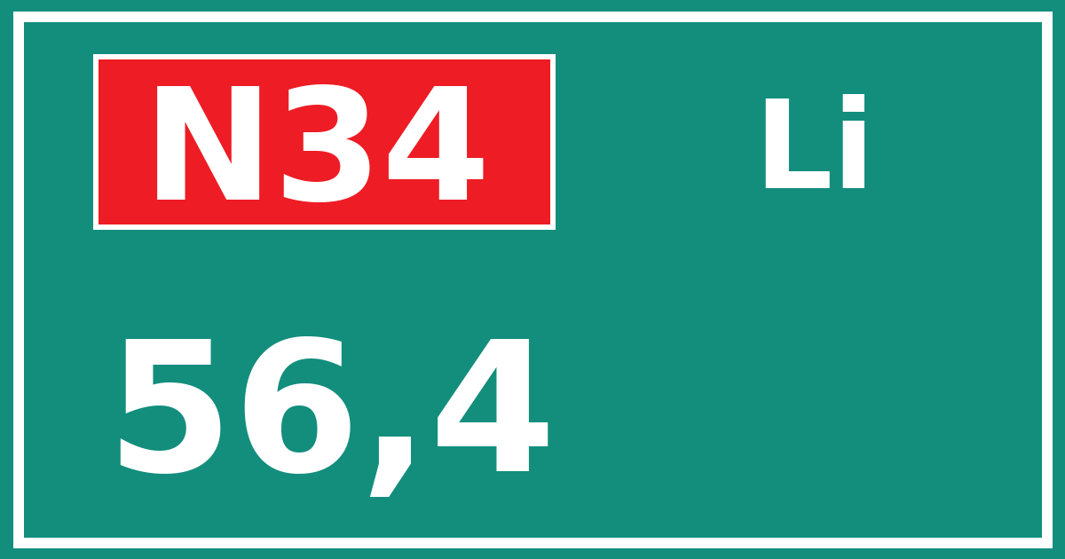 Hectometerbord N34 56,4 zijde Li