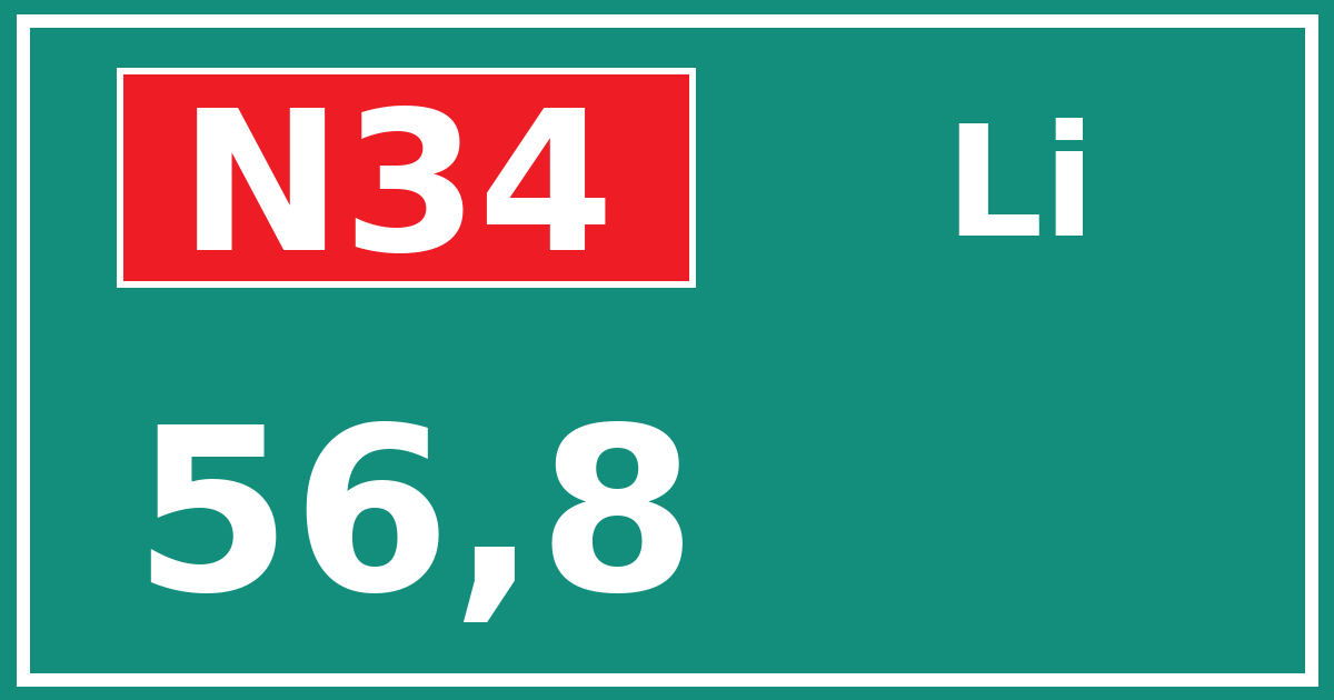 Hectometerbord N34 56,8 zijde Li