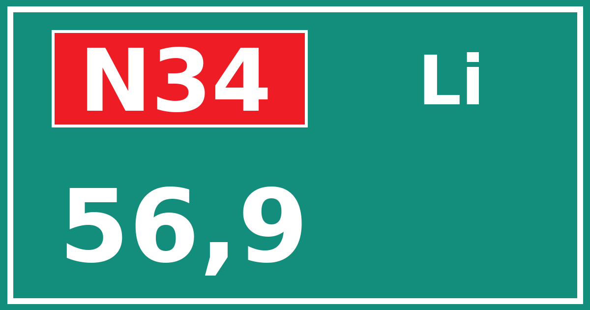 Hectometerbord N34 56,9 zijde Li