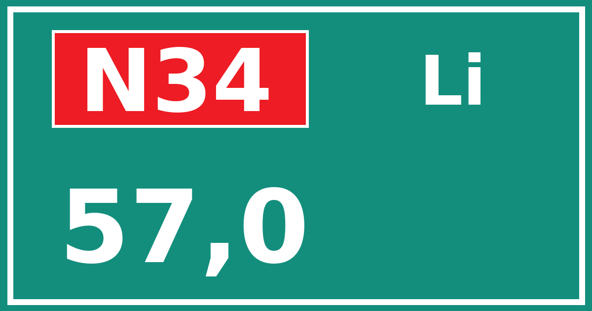 Hectometerbord N34 57,0 zijde Li