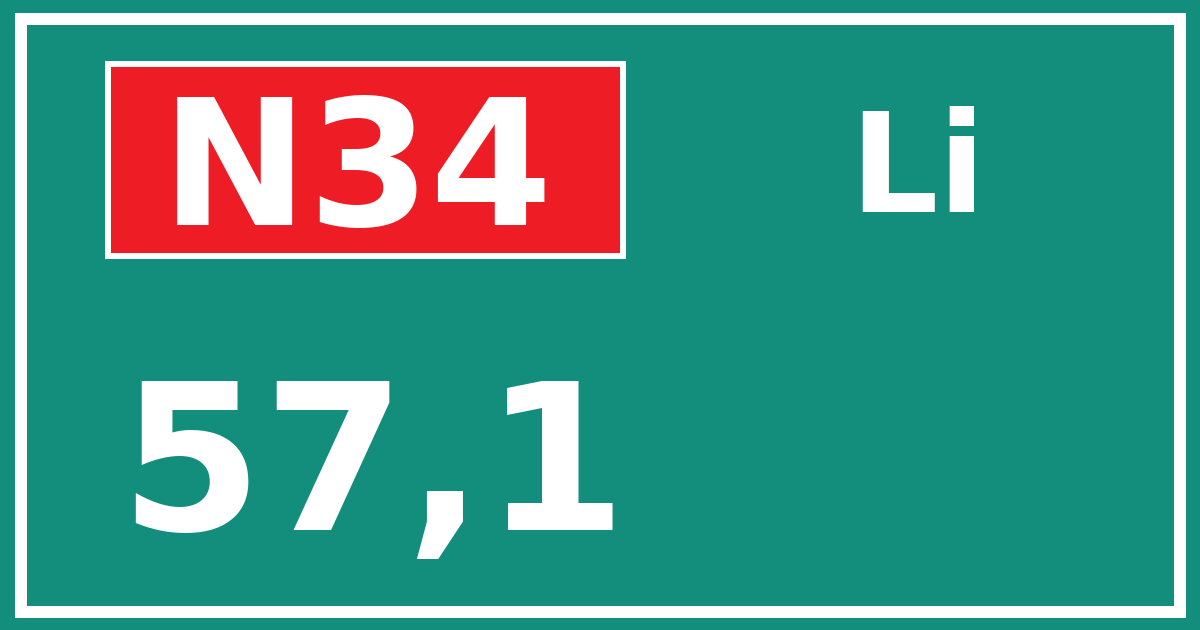 Hectometerbord N34 57,1 zijde Li