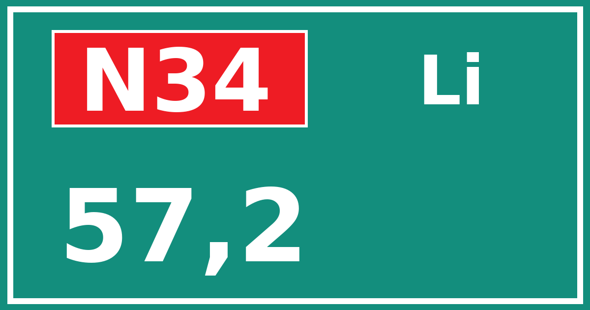 Hectometerbord N34 57,2 zijde Li