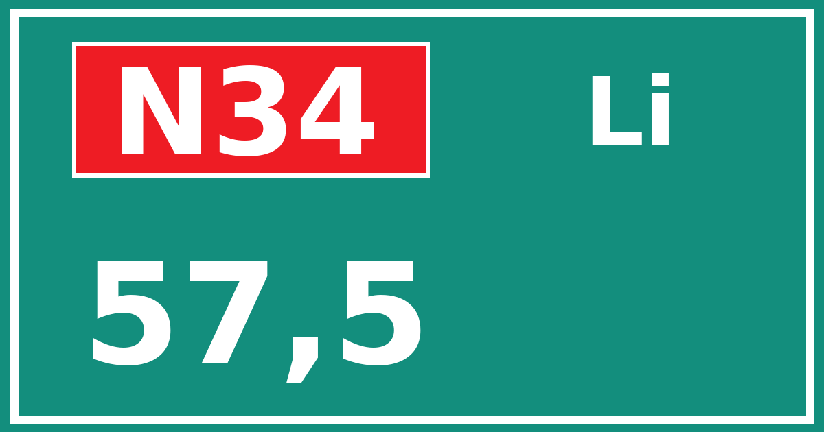 Hectometerbord N34 57,5 zijde Li
