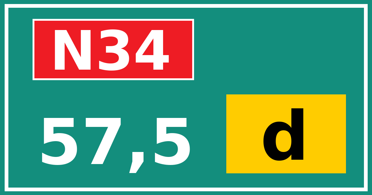 Hectometerbord N34 57,5 letter d