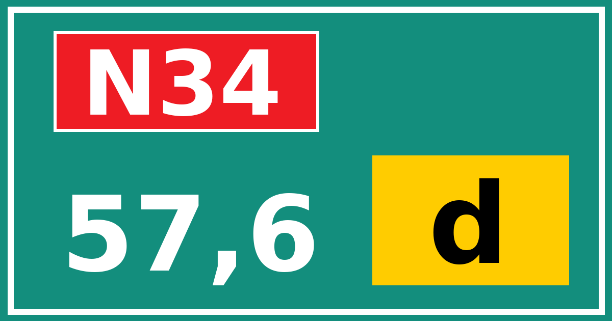 Hectometerbord N34 57,6 letter d