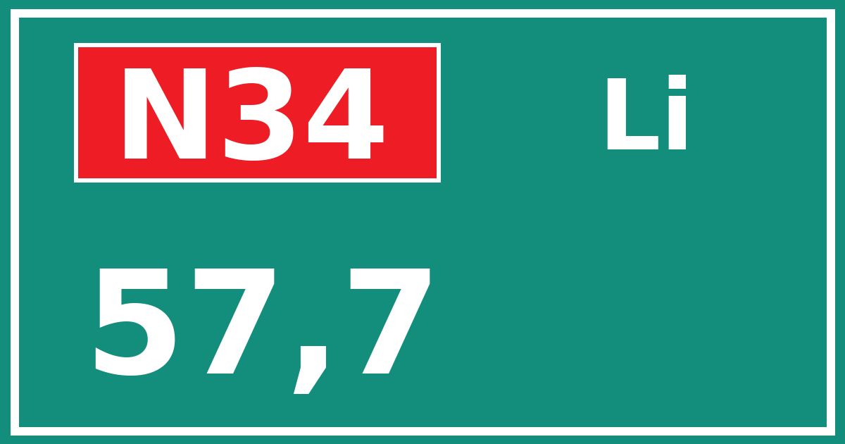Hectometerbord N34 57,7 zijde Li