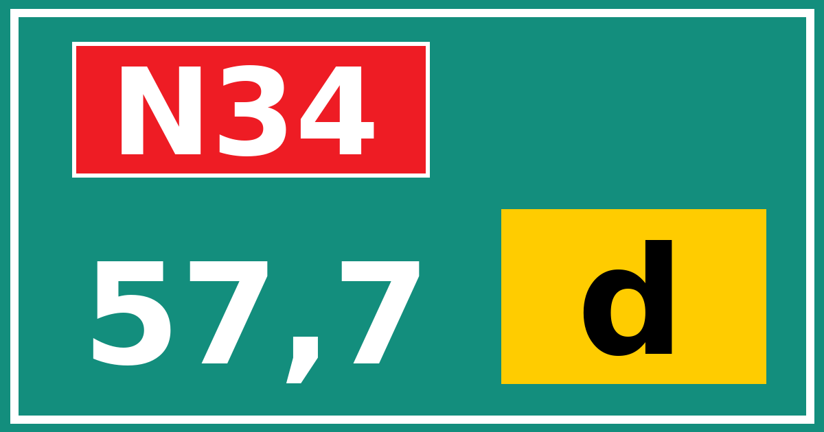Hectometerbord N34 57,7 letter d