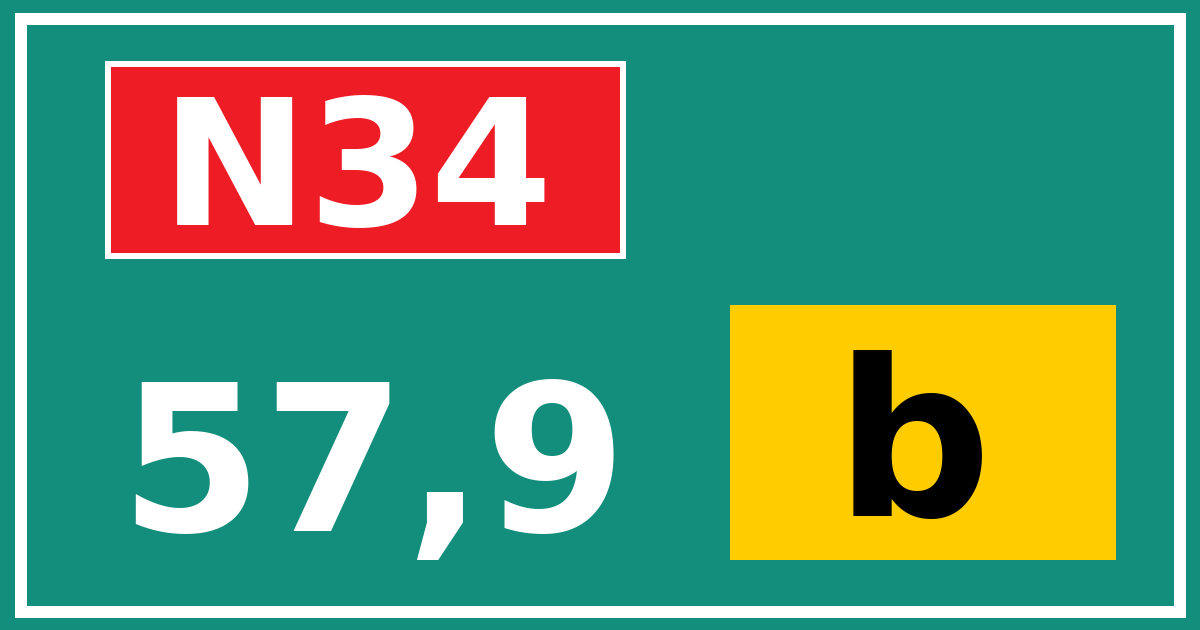 Hectometerbord N34 57,9 letter b