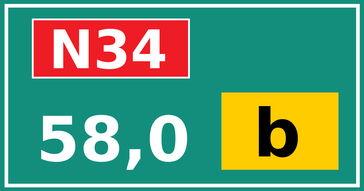 Hectometerbord N34 58,0 letter b