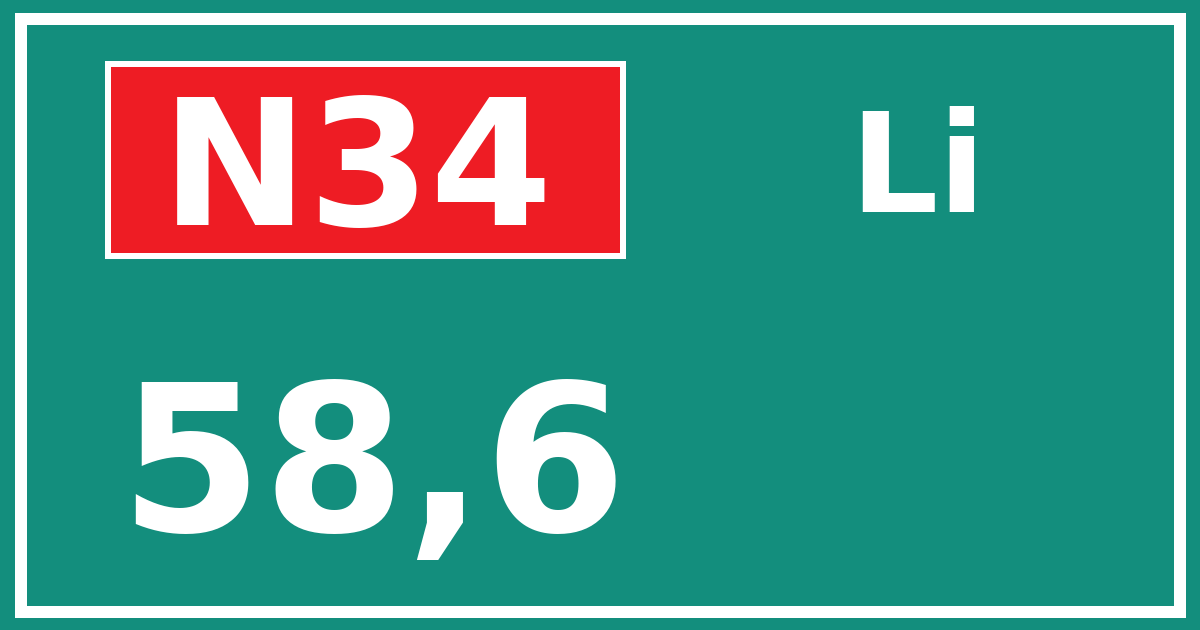 Hectometerbord N34 58,6 zijde Li