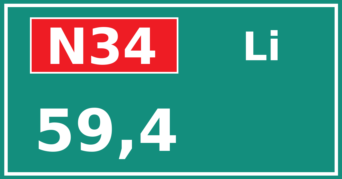 Hectometerbord N34 59,4 zijde Li