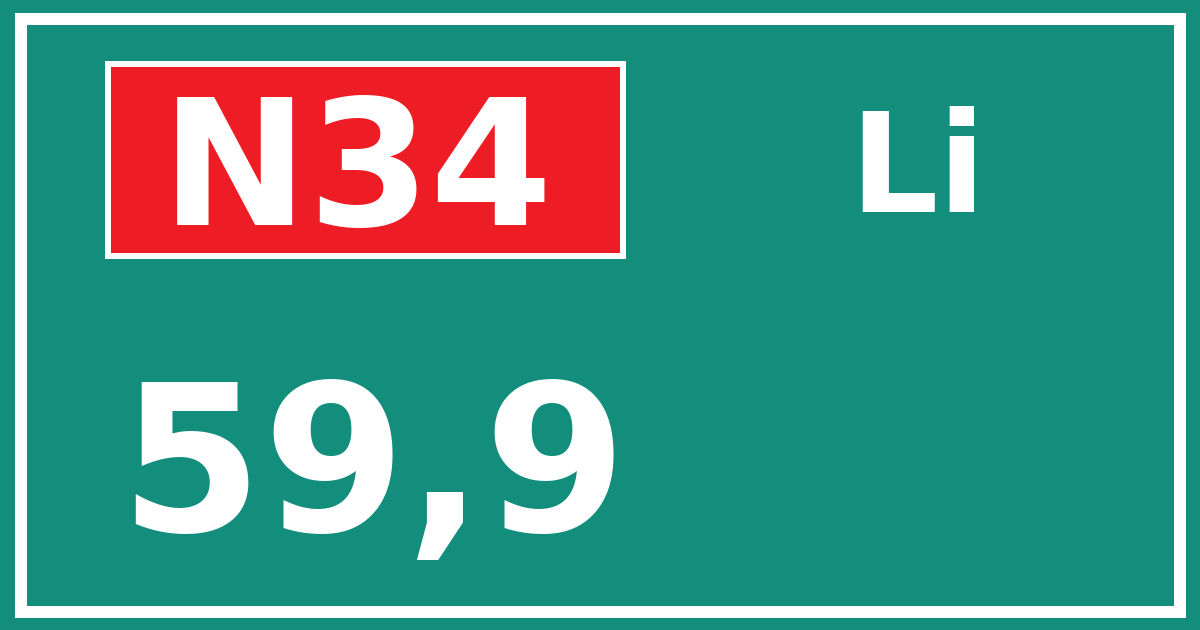Hectometerbord N34 59,9 zijde Li