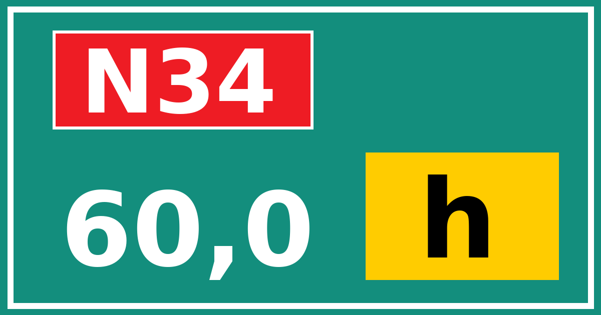 Hectometerbord N34 60,0 letter h