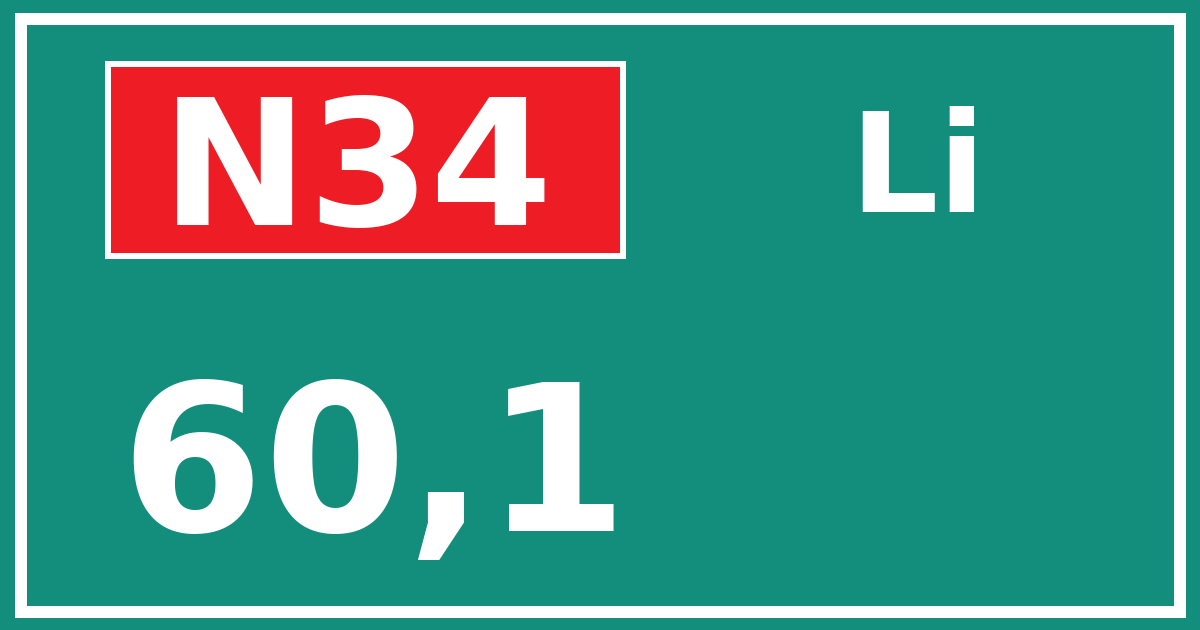 Hectometerbord N34 60,1 zijde Li