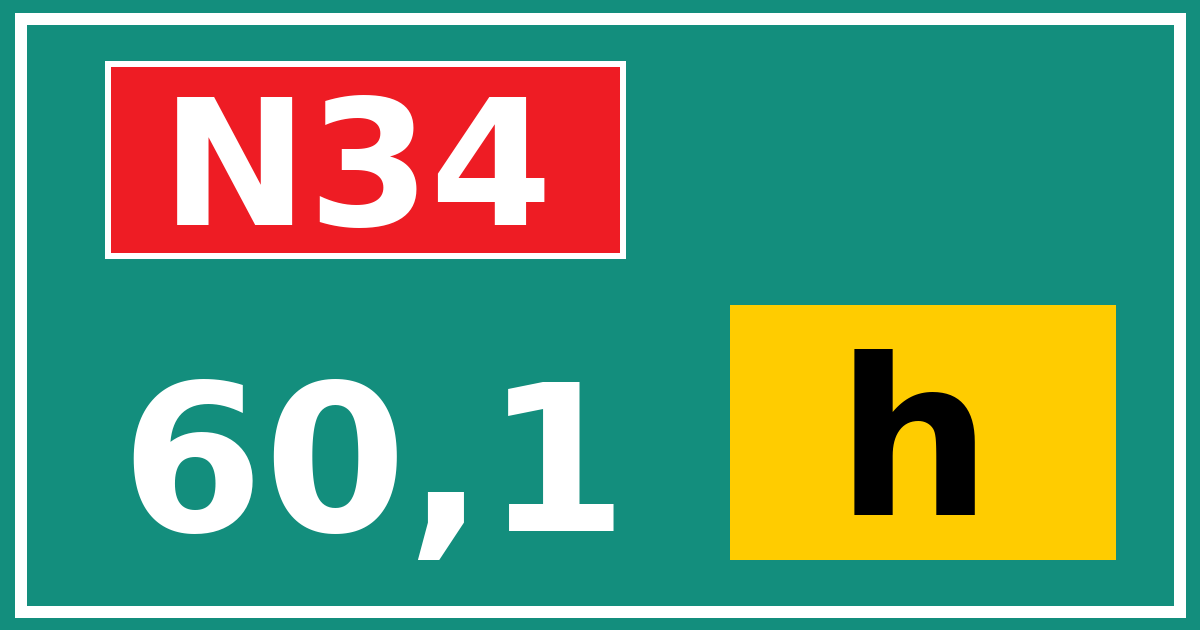 Hectometerbord N34 60,1 letter h