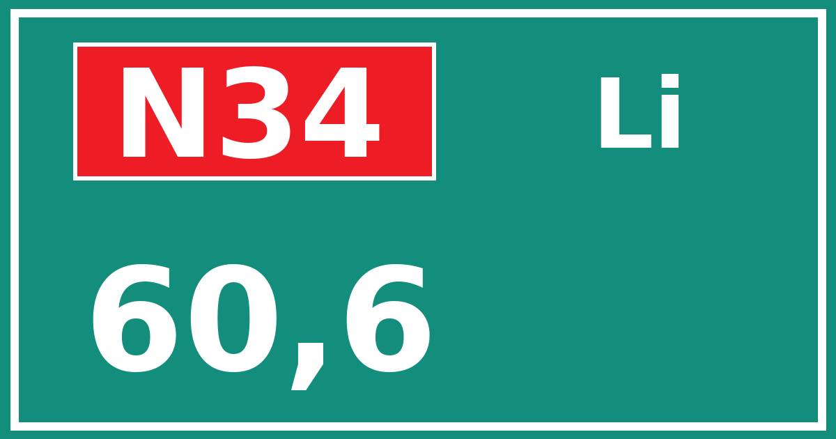 Hectometerbord N34 60,6 zijde Li