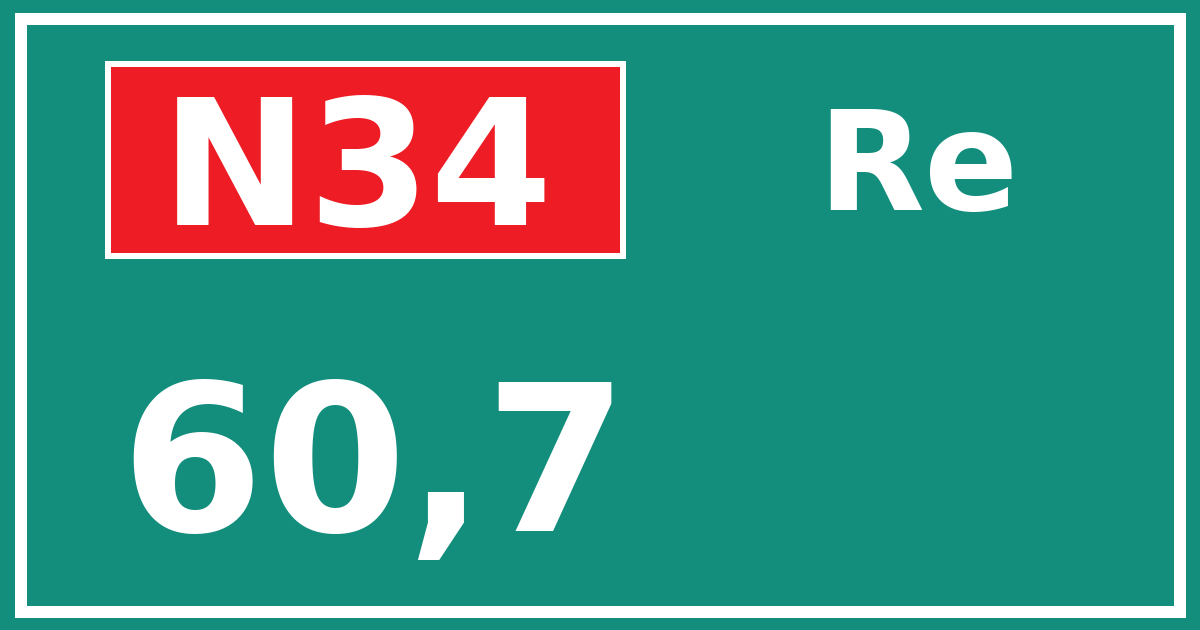 Hectometerbord N34 60,7 zijde Re