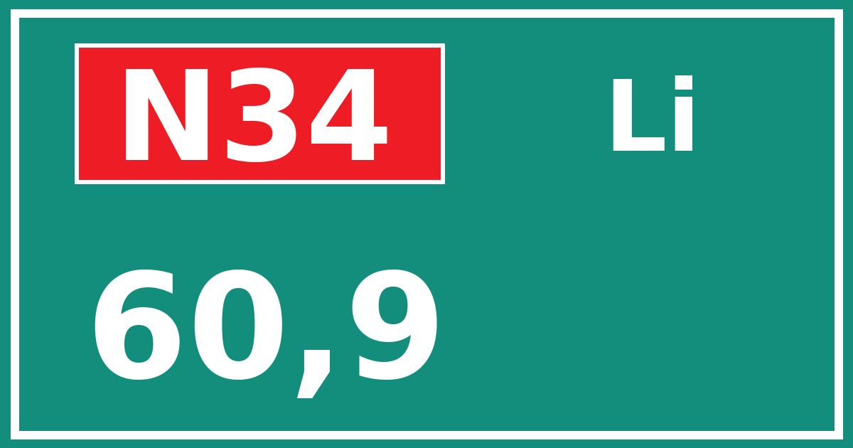 Hectometerbord N34 60,9 zijde Li
