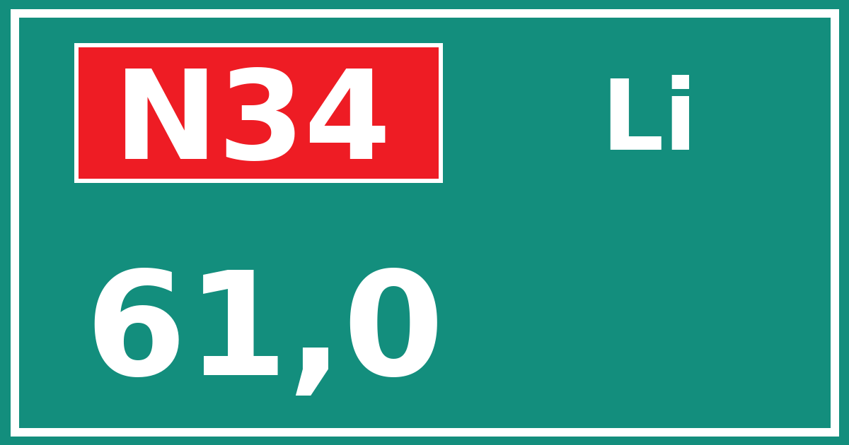Hectometerbord N34 61,0 zijde Li