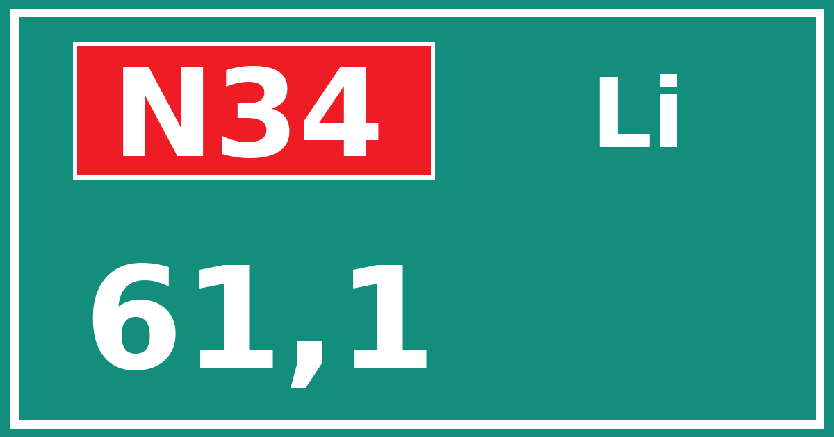 Hectometerbord N34 61,1 zijde Li