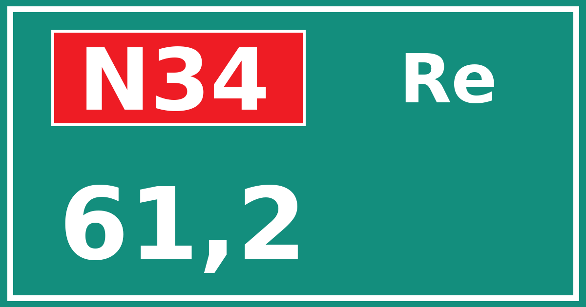 Hectometerbord N34 61,2 zijde Re