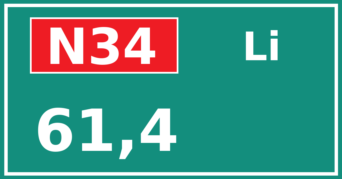 Hectometerbord N34 61,4 zijde Li