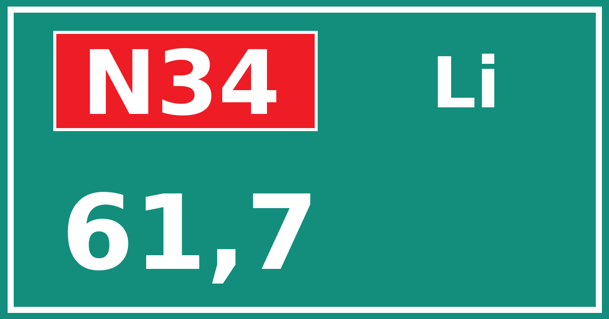 Hectometerbord N34 61,7 zijde Li