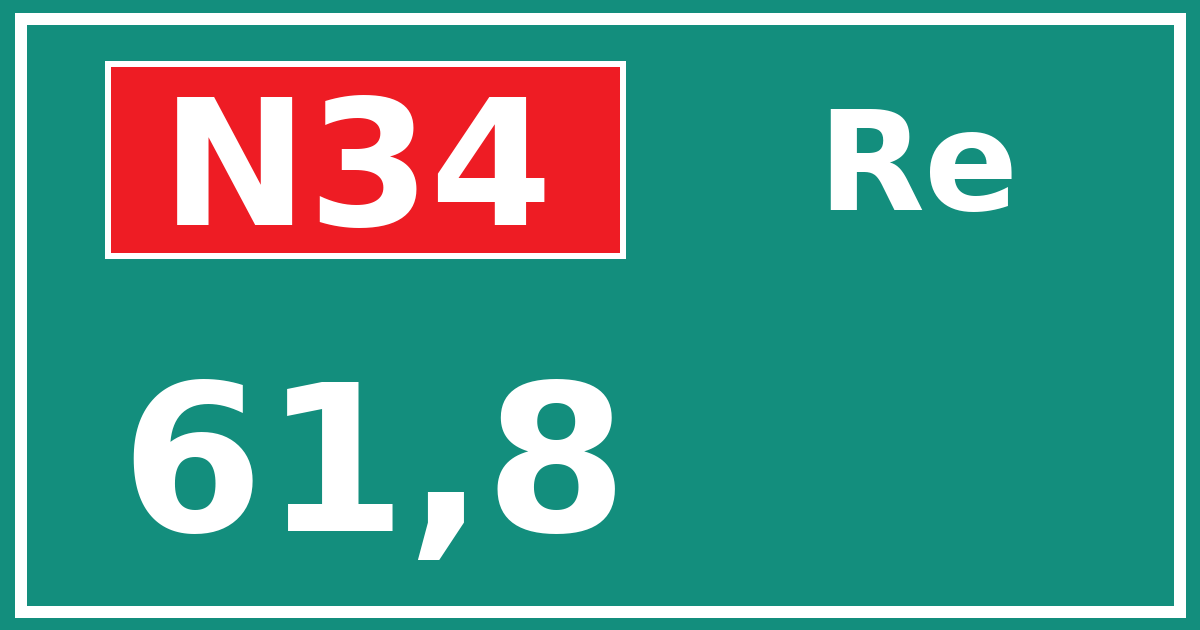 Hectometerbord N34 61,8 zijde Re