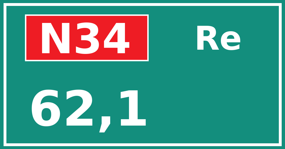 Hectometerbord N34 62,1 zijde Re