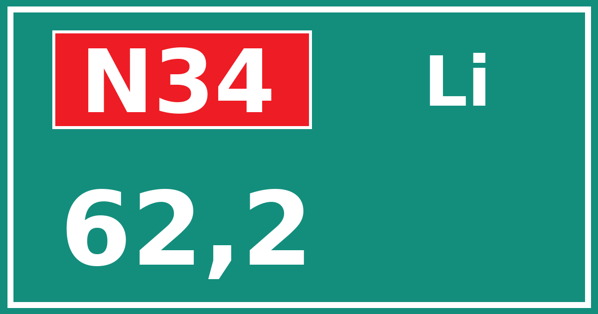 Hectometerbord N34 62,2 zijde Li