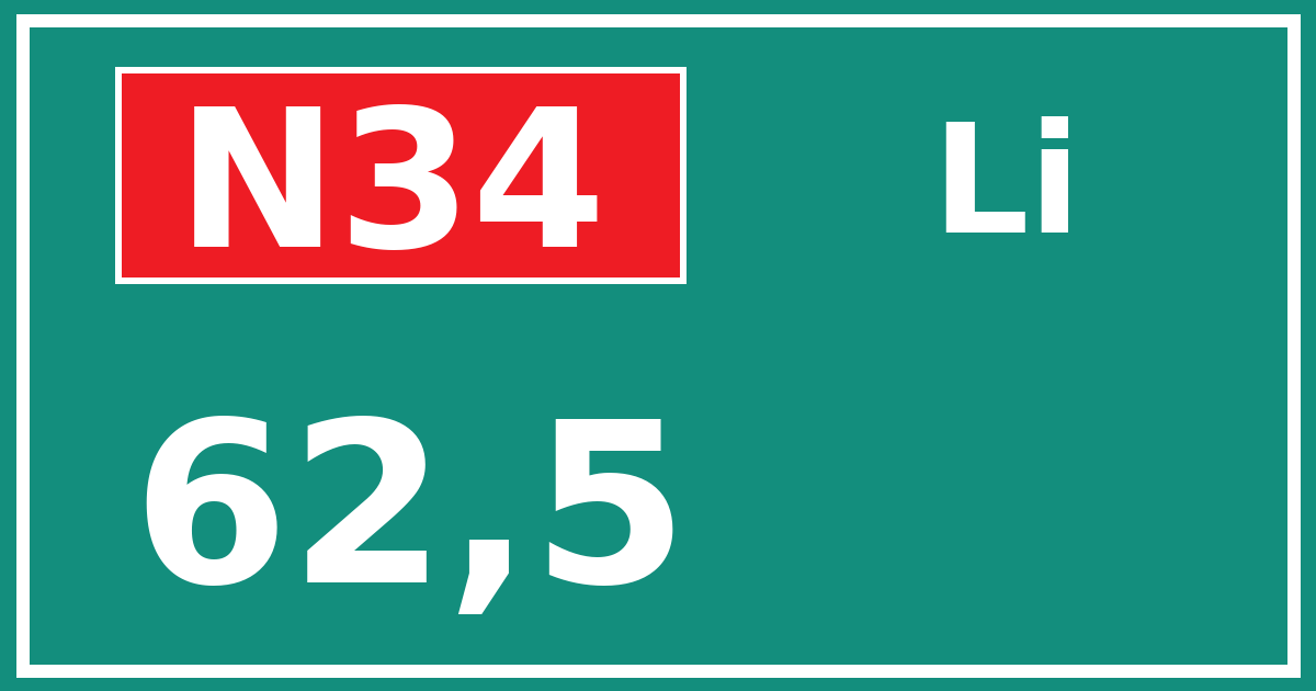 Hectometerbord N34 62,5 zijde Li