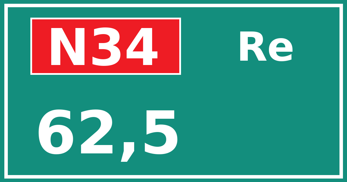 Hectometerbord N34 62,5 zijde Re