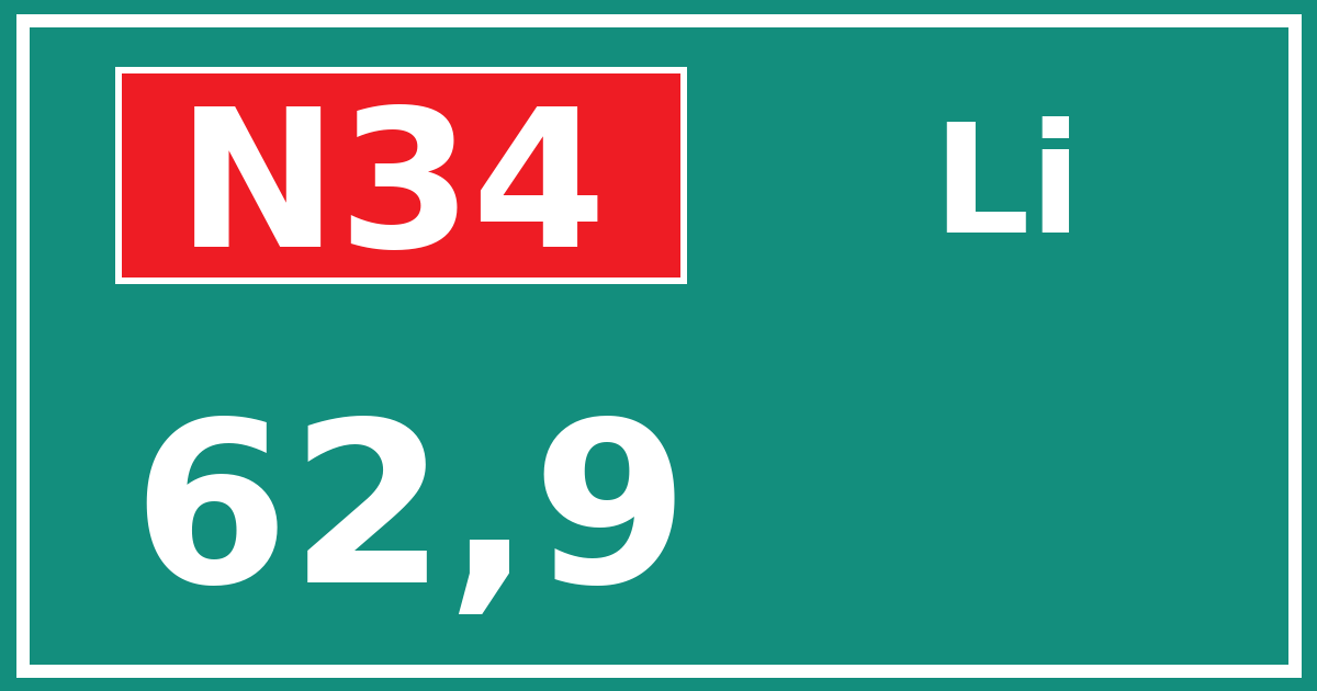 Hectometerbord N34 62,9 zijde Li