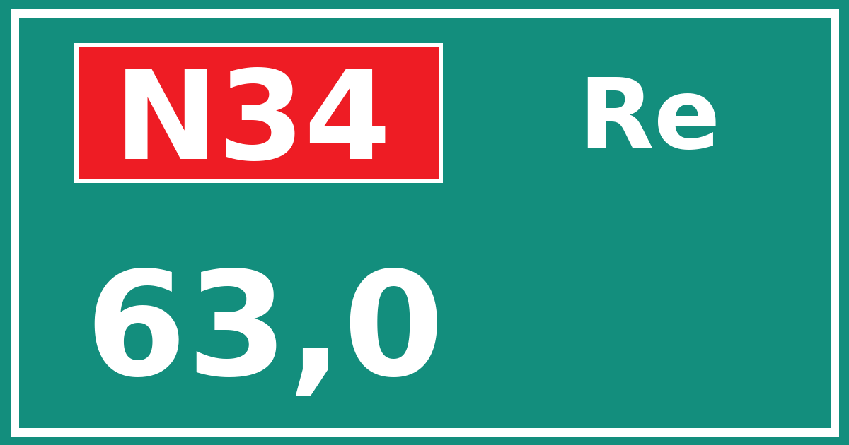 Hectometerbord N34 63,0 zijde Re