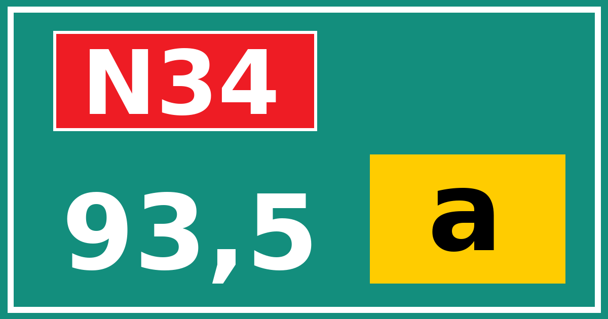 Hectometerbord N34 93,5 letter a