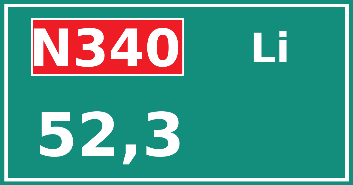 Hectometerbord N340 52,3 zijde Li