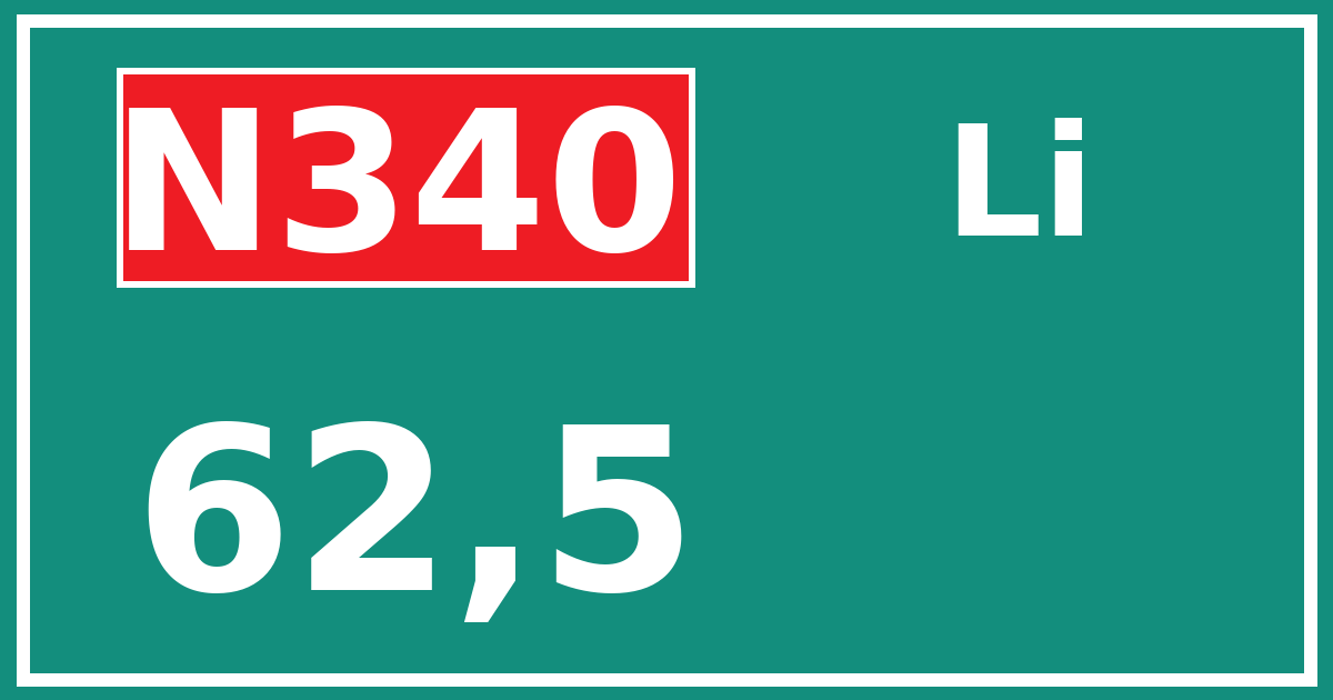 Hectometerbord N340 62,5 zijde Li