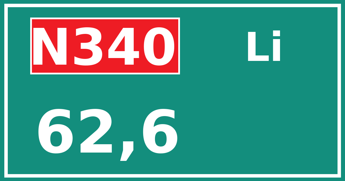 Hectometerbord N340 62,6 zijde Li