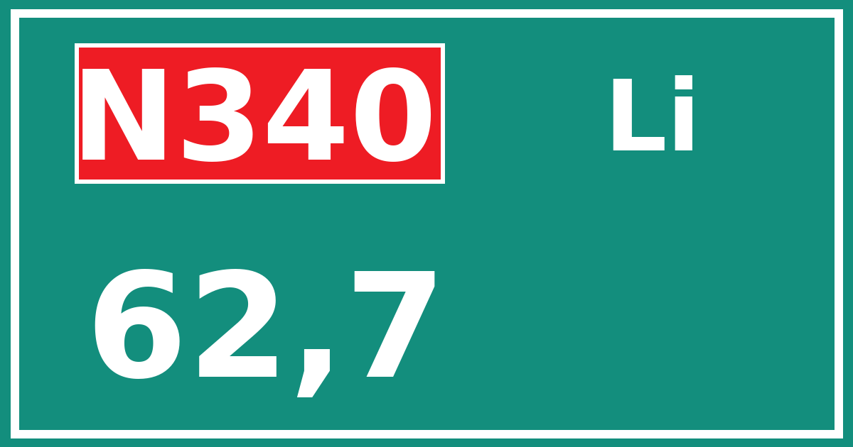 Hectometerbord N340 62,7 zijde Li