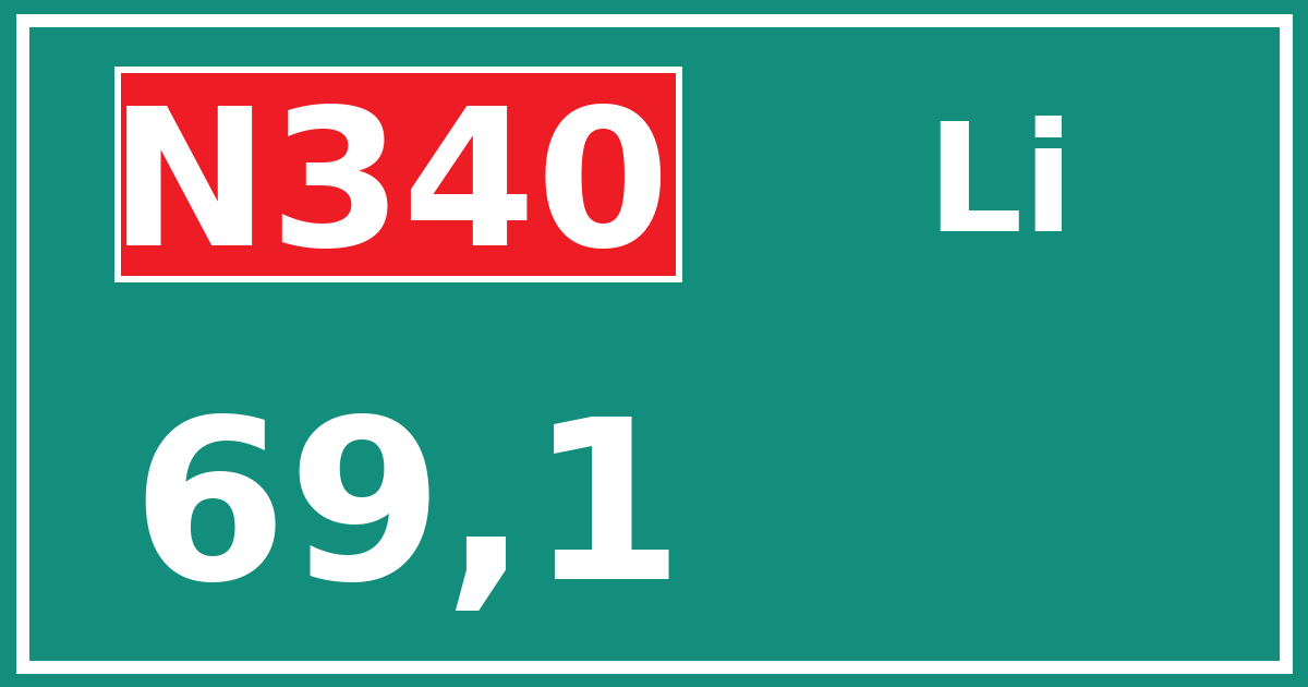 Hectometerbord N340 69,1 zijde Li