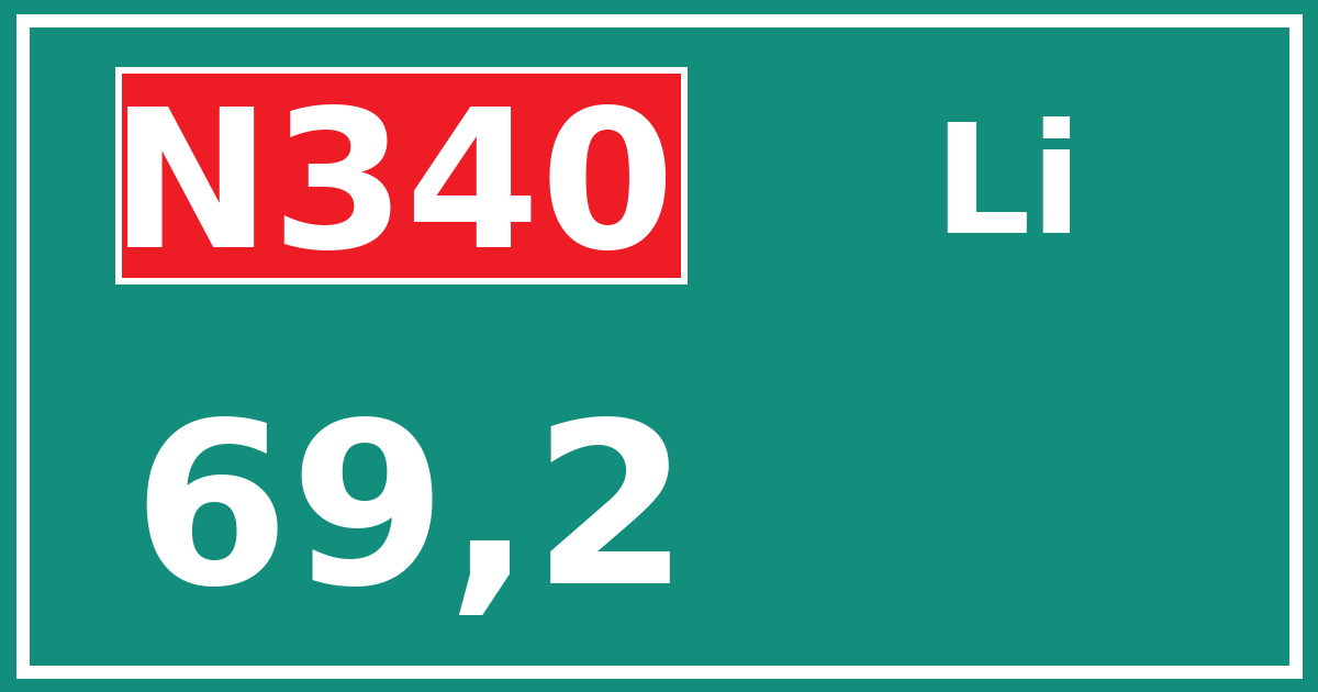 Hectometerbord N340 69,2 zijde Li