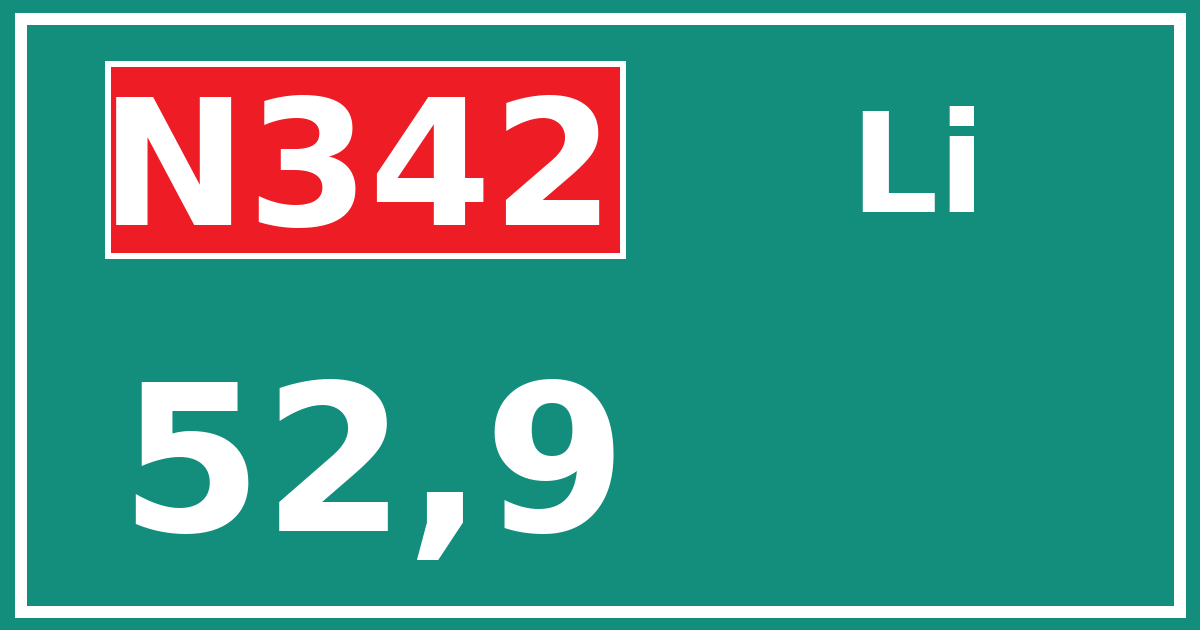 Hectometerbord N342 52,9 zijde Li