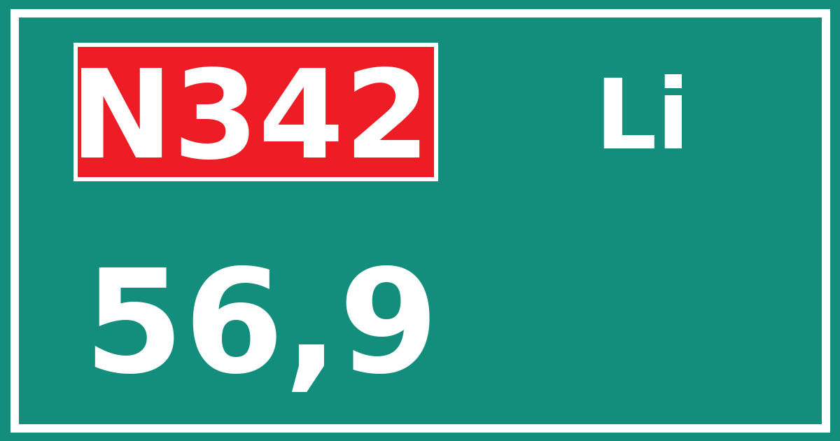 Hectometerbord N342 56,9 zijde Li