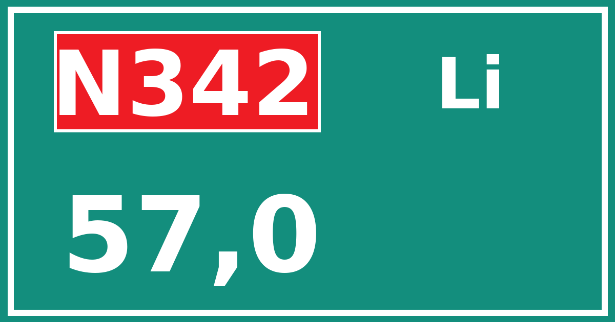 Hectometerbord N342 57,0 zijde Li